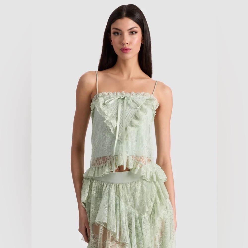 Alice + Olivia Alessia Lace Mint Tea Green Top - Size 4